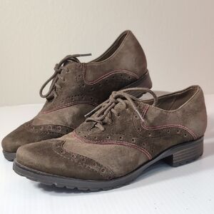 Earthies Taupe Suede Lace-Up Loafers Size 7.5 Brown